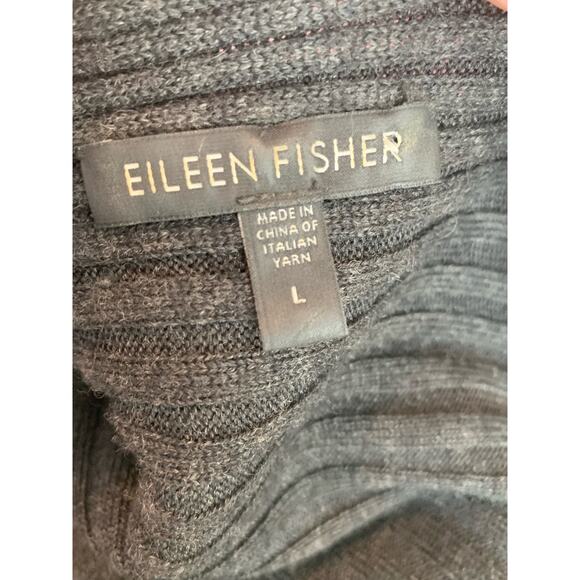 Eileen Fisher gray wool long sleeves open front cardigan sweater size large - Picture 3 of 15
